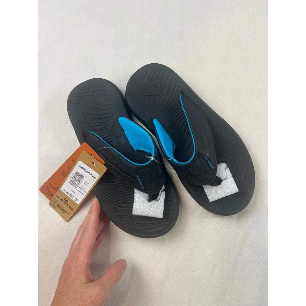 Quiksilver Oasis Youth Sandals Black Blue Hydrobound Flip Flops Size 5 Kids